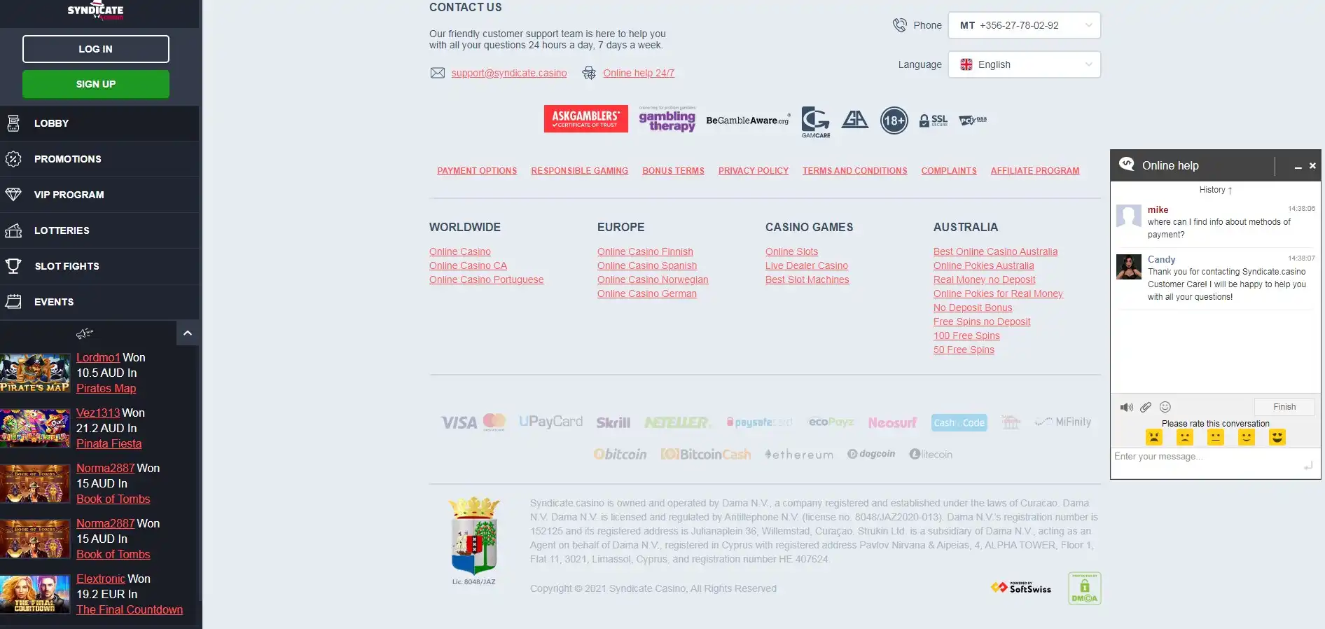 Syndicate Casino Support