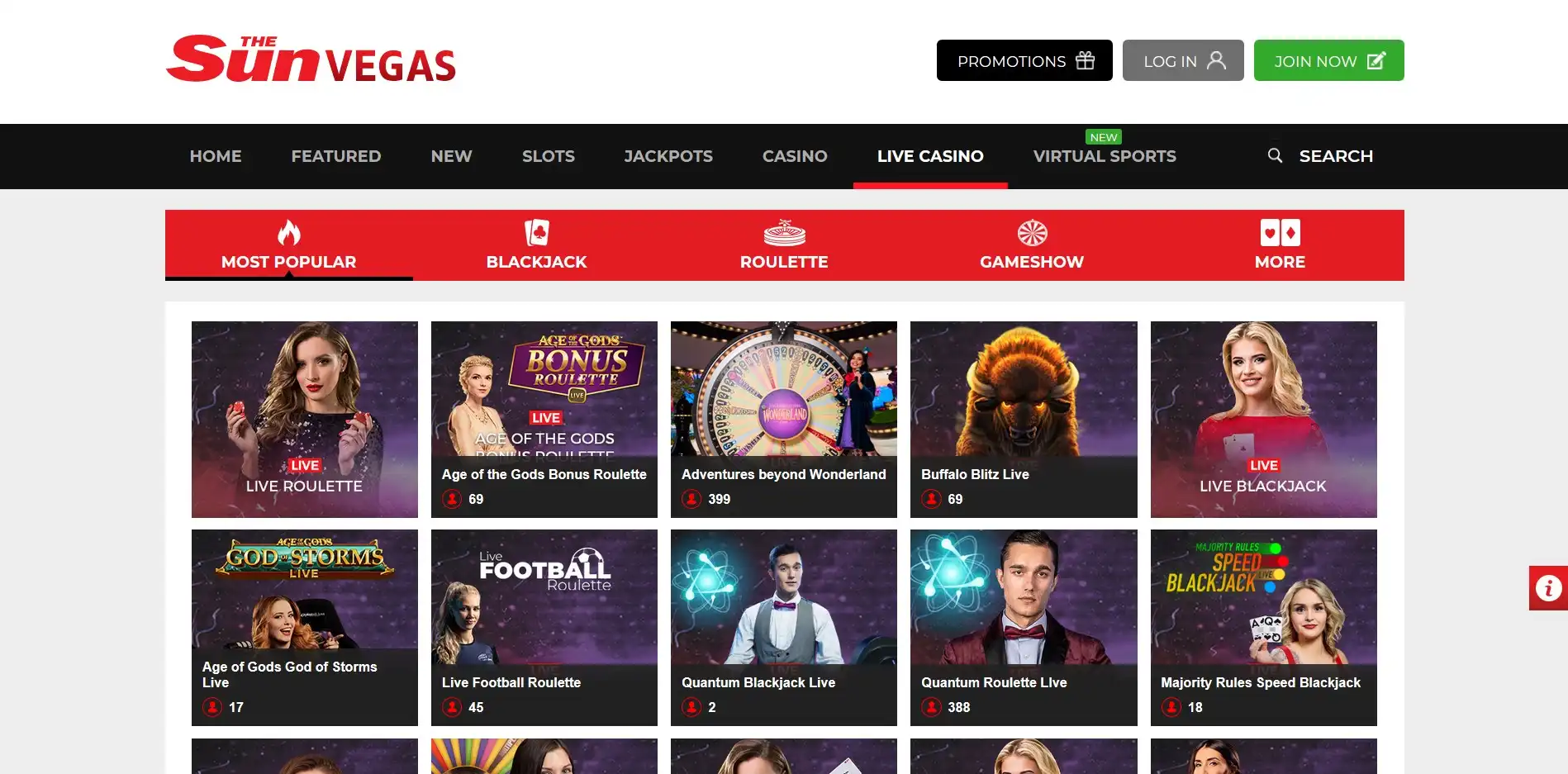 The Sun Vegas Casino Live Dealer Games