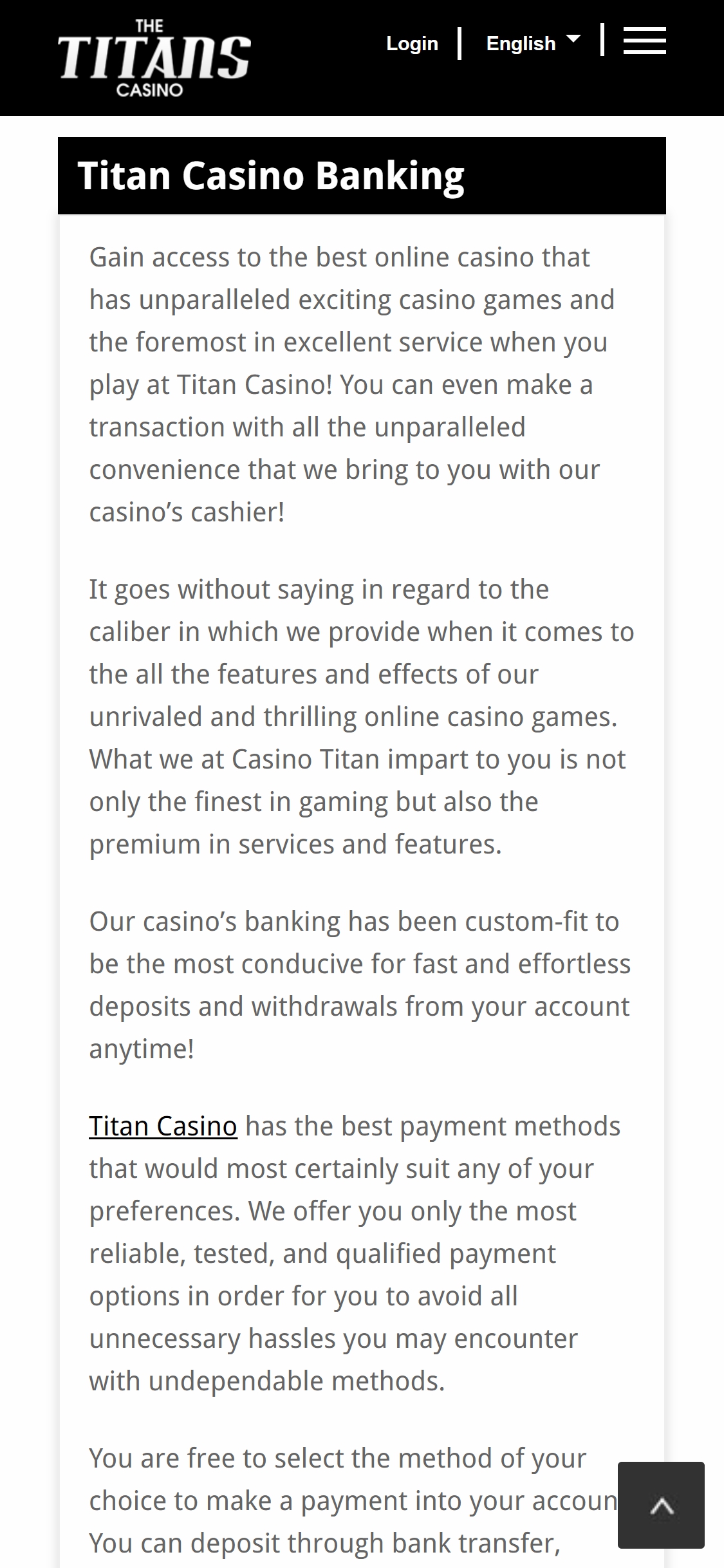 Titan Casino Mobile Payment Methods Review