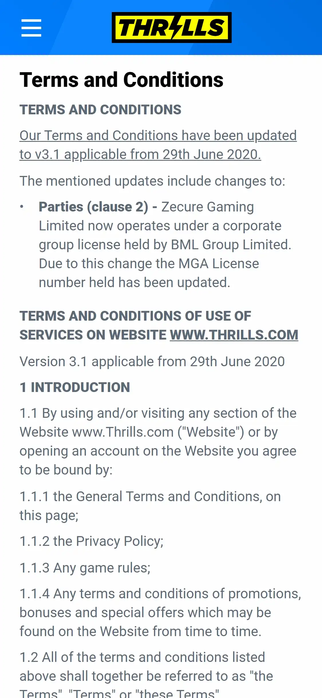 Thrills Casino Mobile Support Review