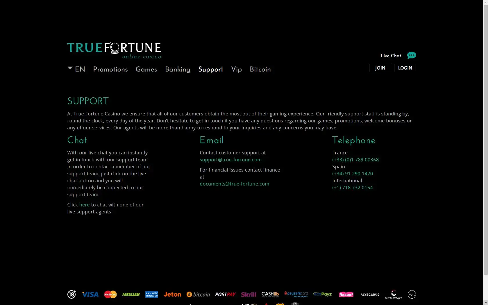 True Fortune Casino Support