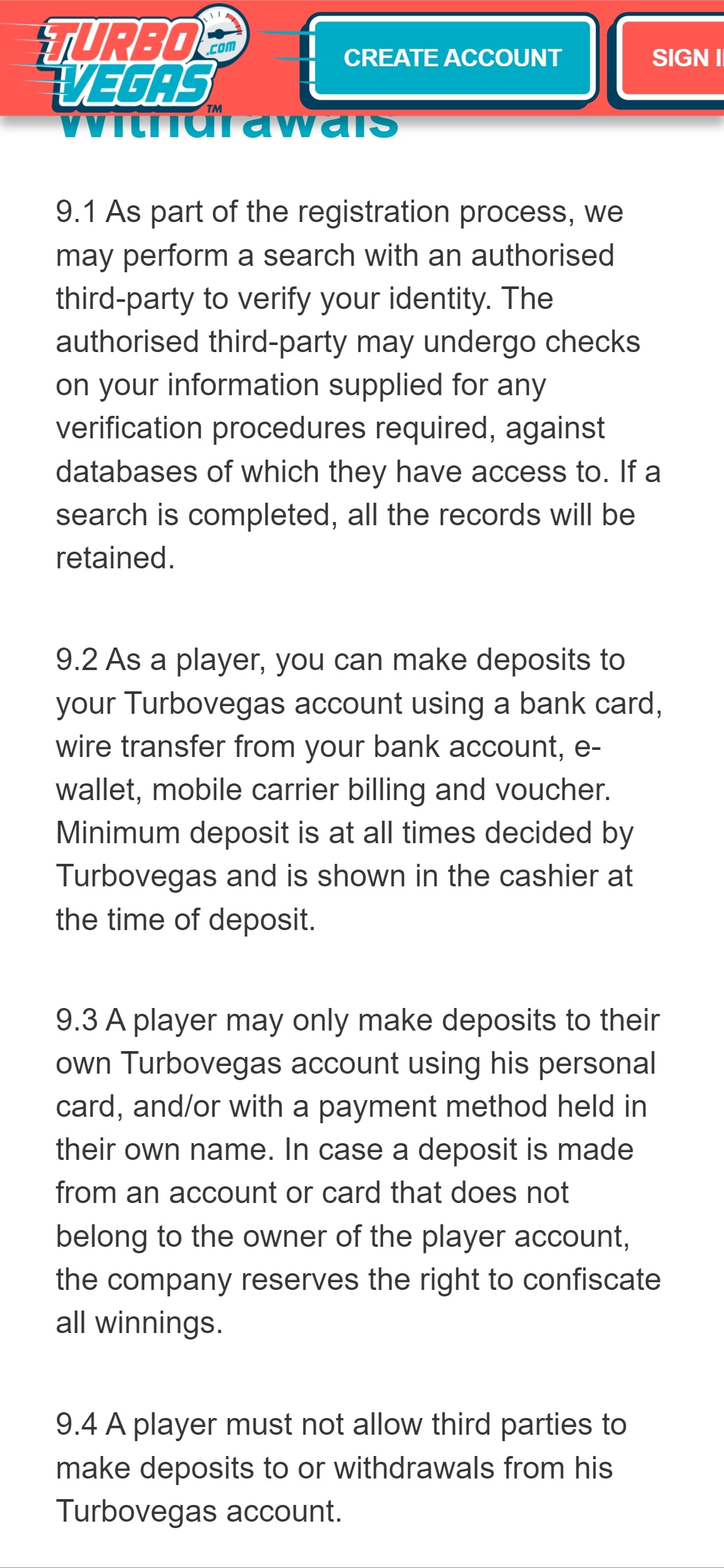 Turbo Vegas Mobile Payment Methods Review
