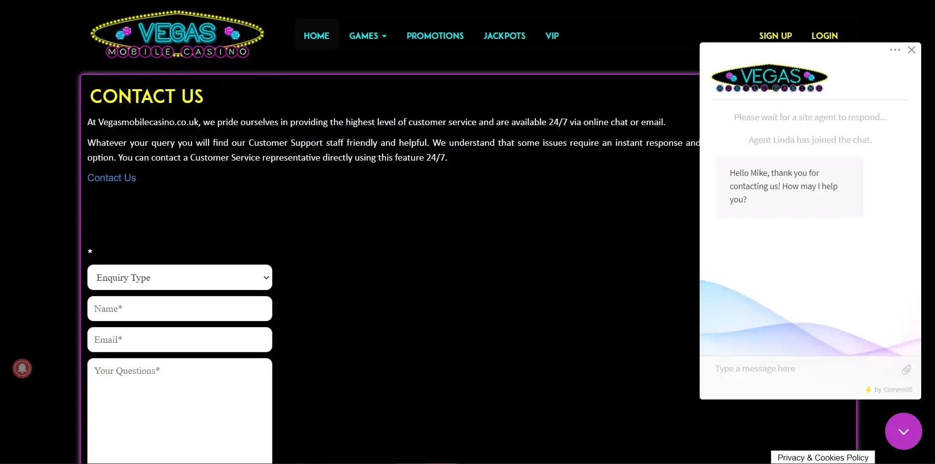 Vegas Mobile Casino Support