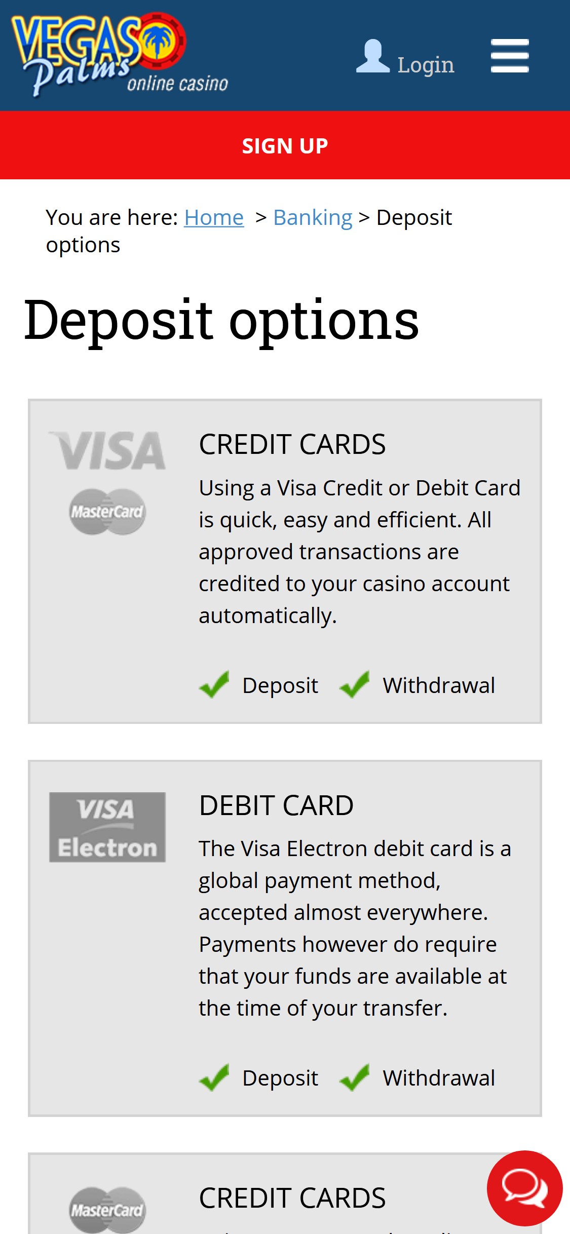 Vegas Palms Casino Mobile Payment Methods Review