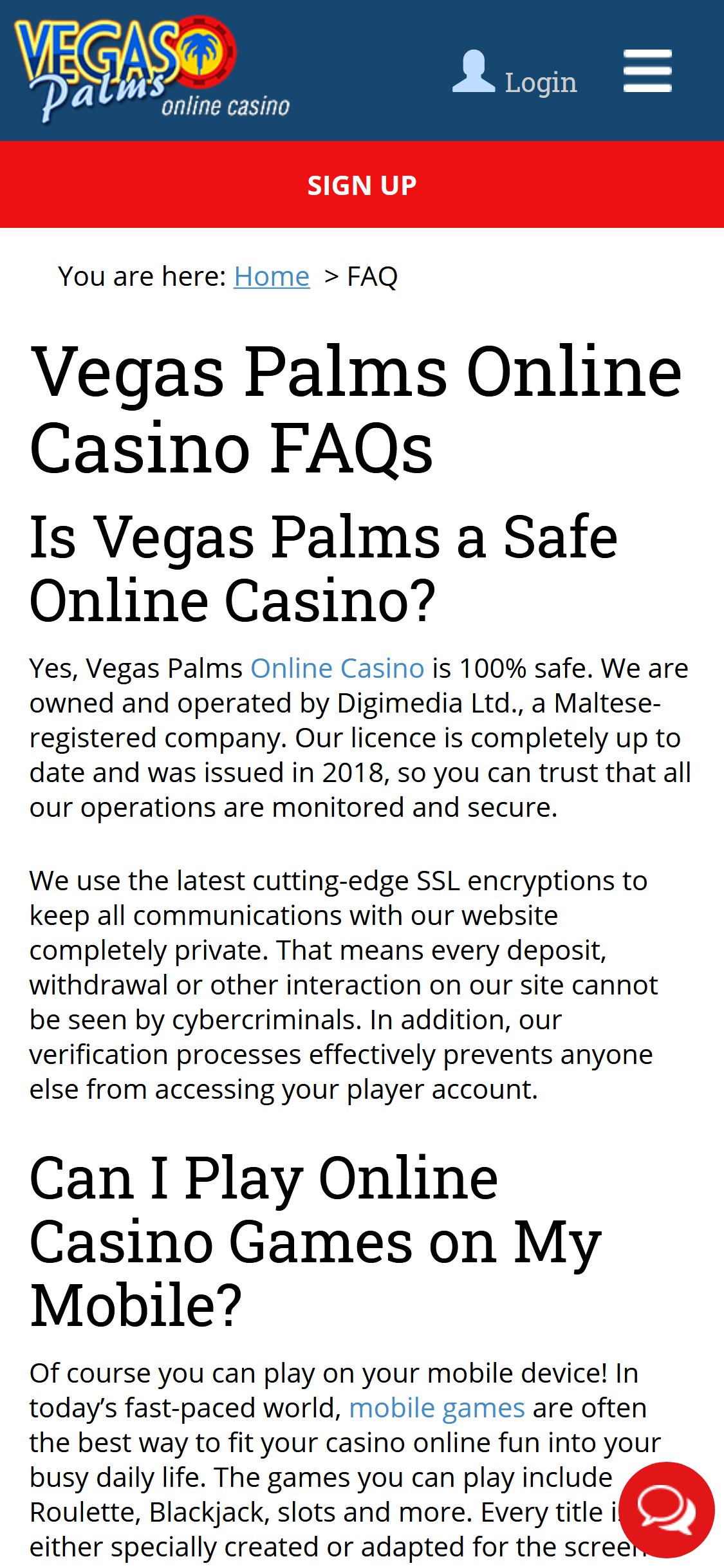Vegas Palms Casino Mobile Support Review