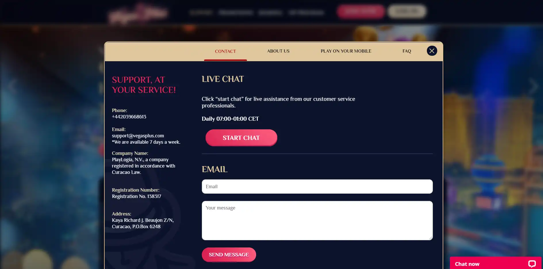 VegasPlus Casino Support