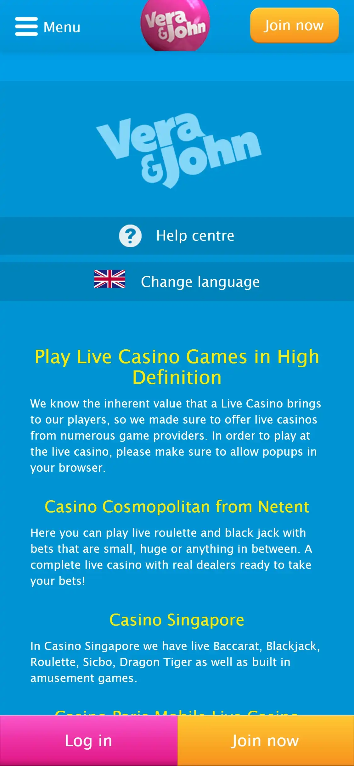 Vera & John Casino Mobile Live Dealer Games Review
