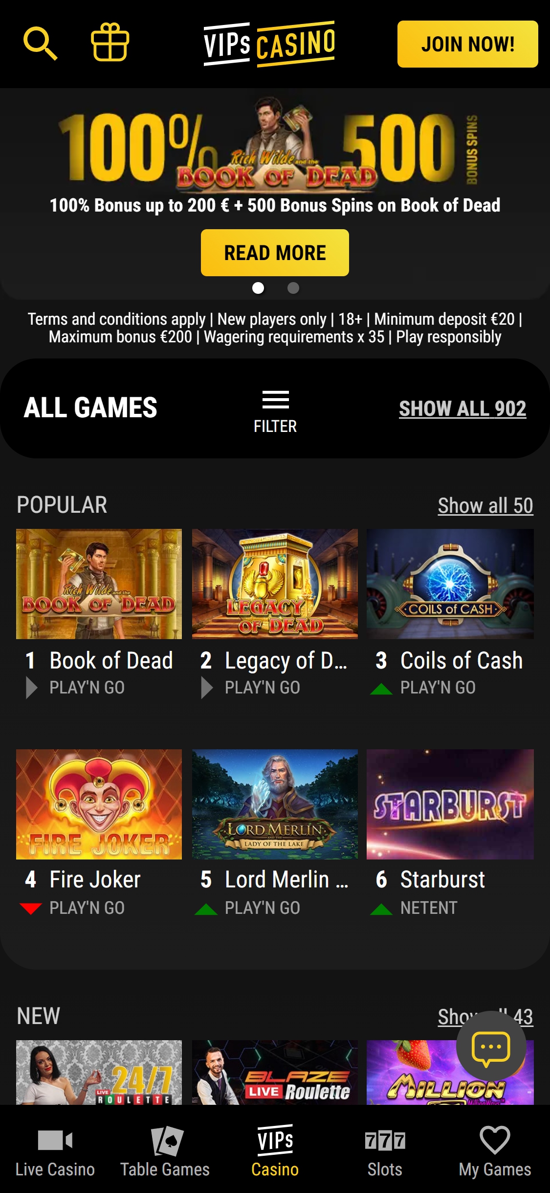 VIPs Casino Mobile Review