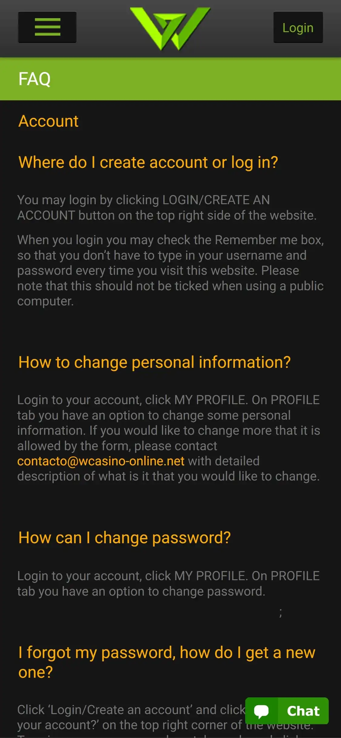 WCasino Online Mobile Support Review