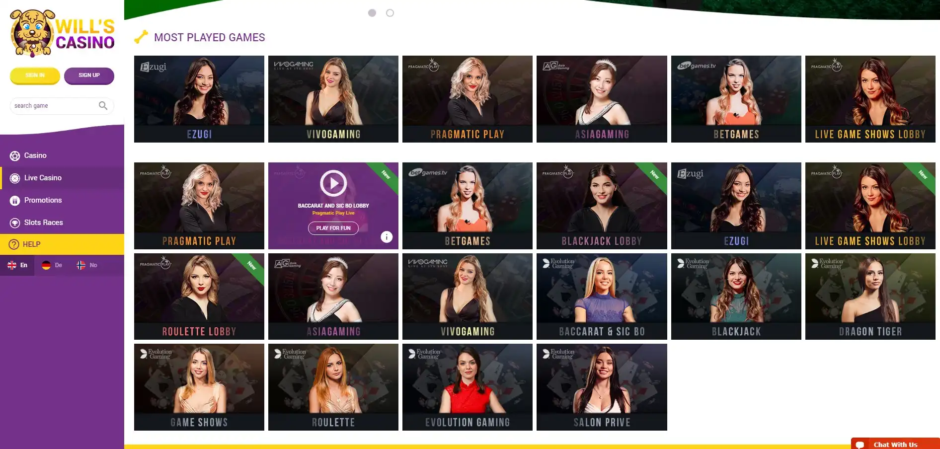Will's Casino Live Dealer Games