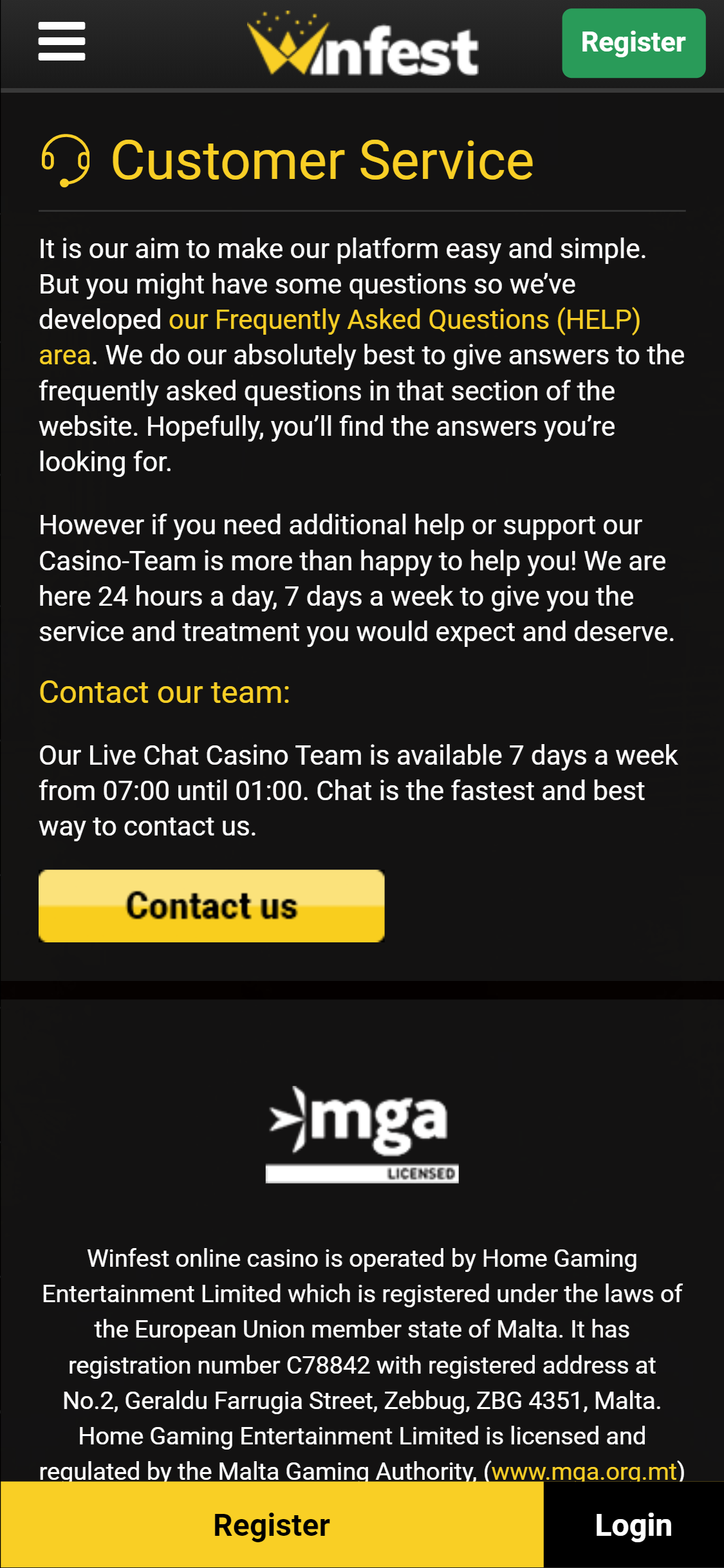 Winfest Casino Mobile Support Review
