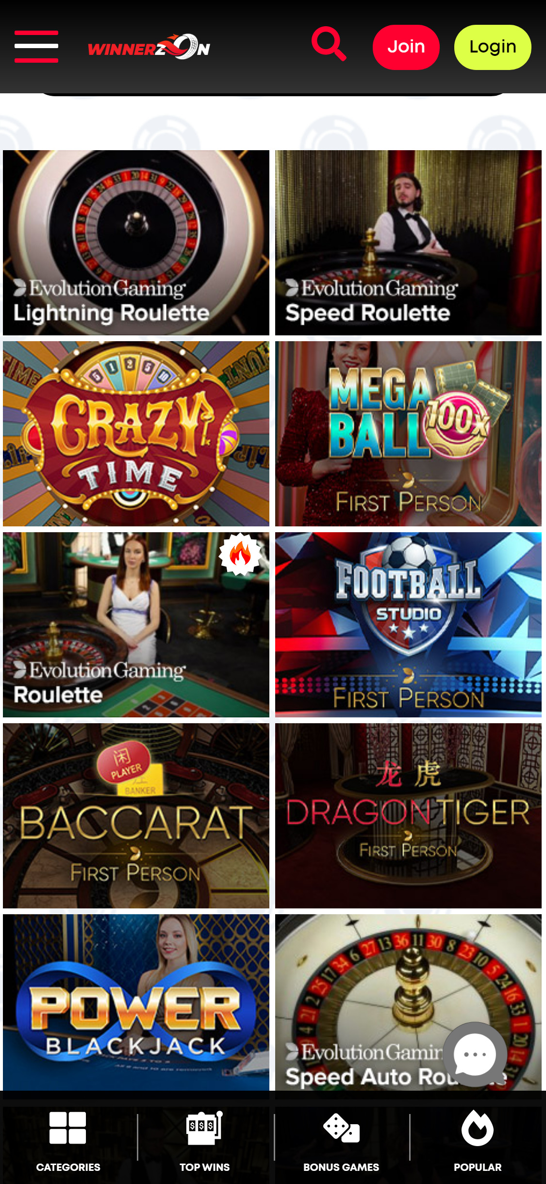 Winnerzon Mobile Live Dealer Games Review