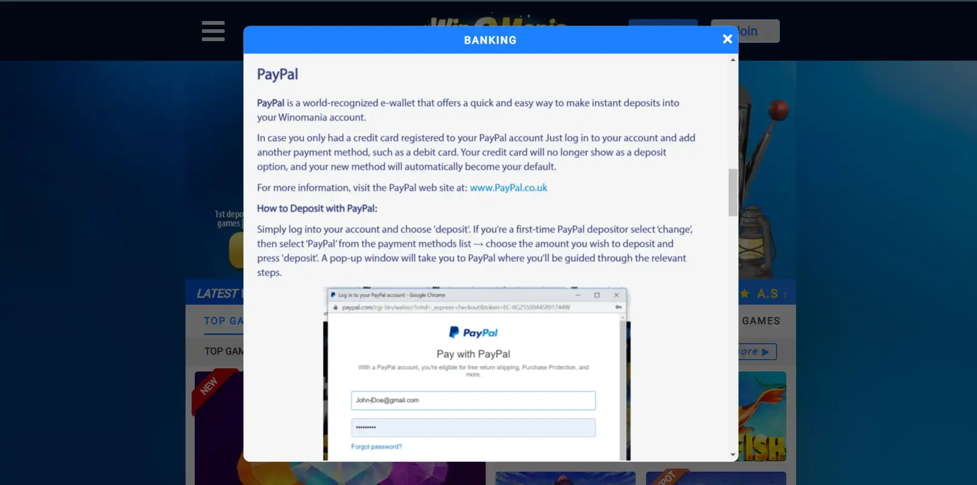 WinOMania Casino Payment Methods