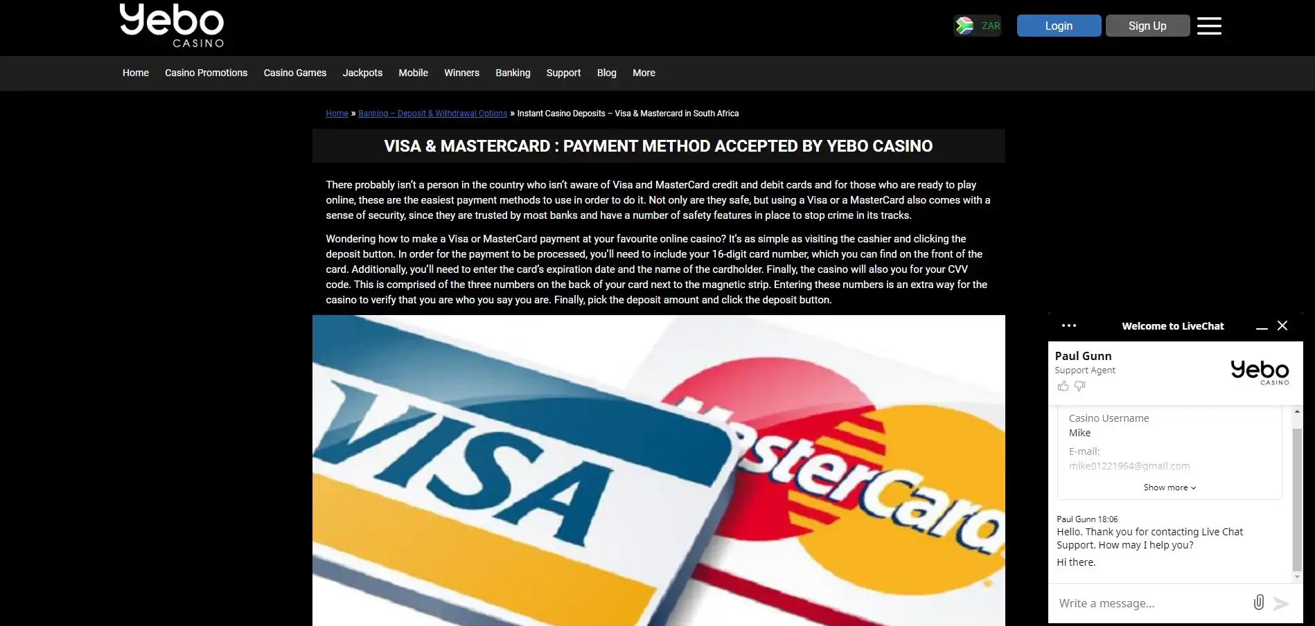 Yebo Casino Support