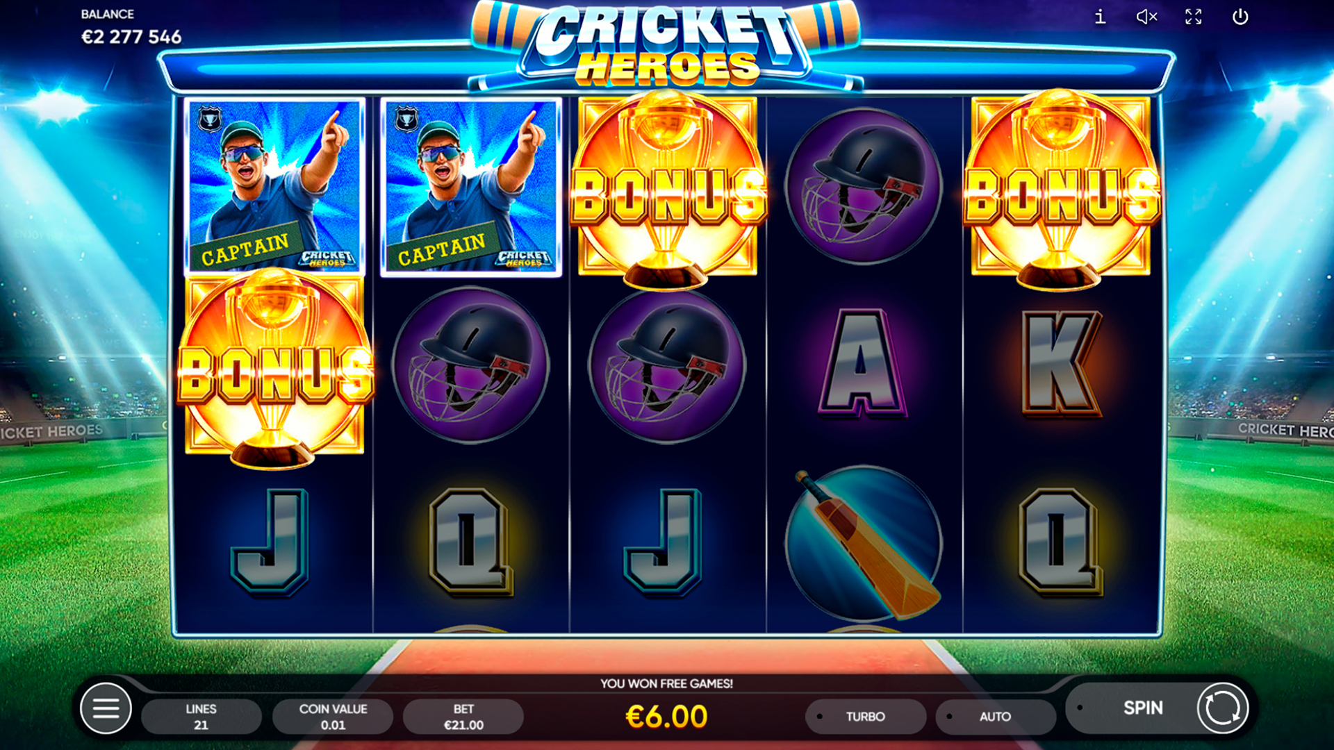 Win Money in Cricket Heroes Free Slot Game by Endorphina