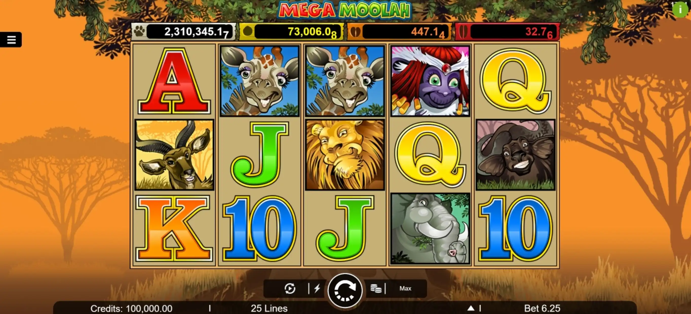 Reels in Mega Moolah Slot Game by Games Global