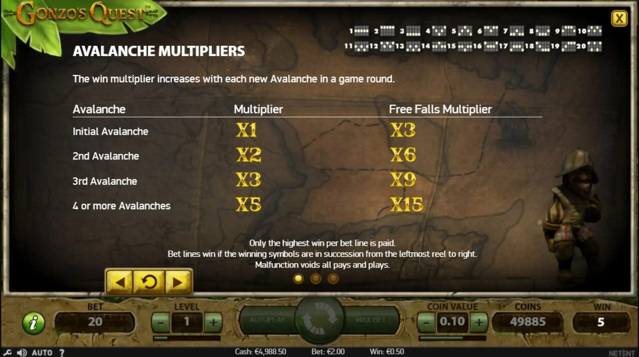 Info of Gonzos Quest Slot Game by NetEnt
